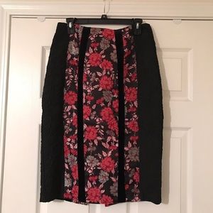Pink floral print & black pencil skirt
